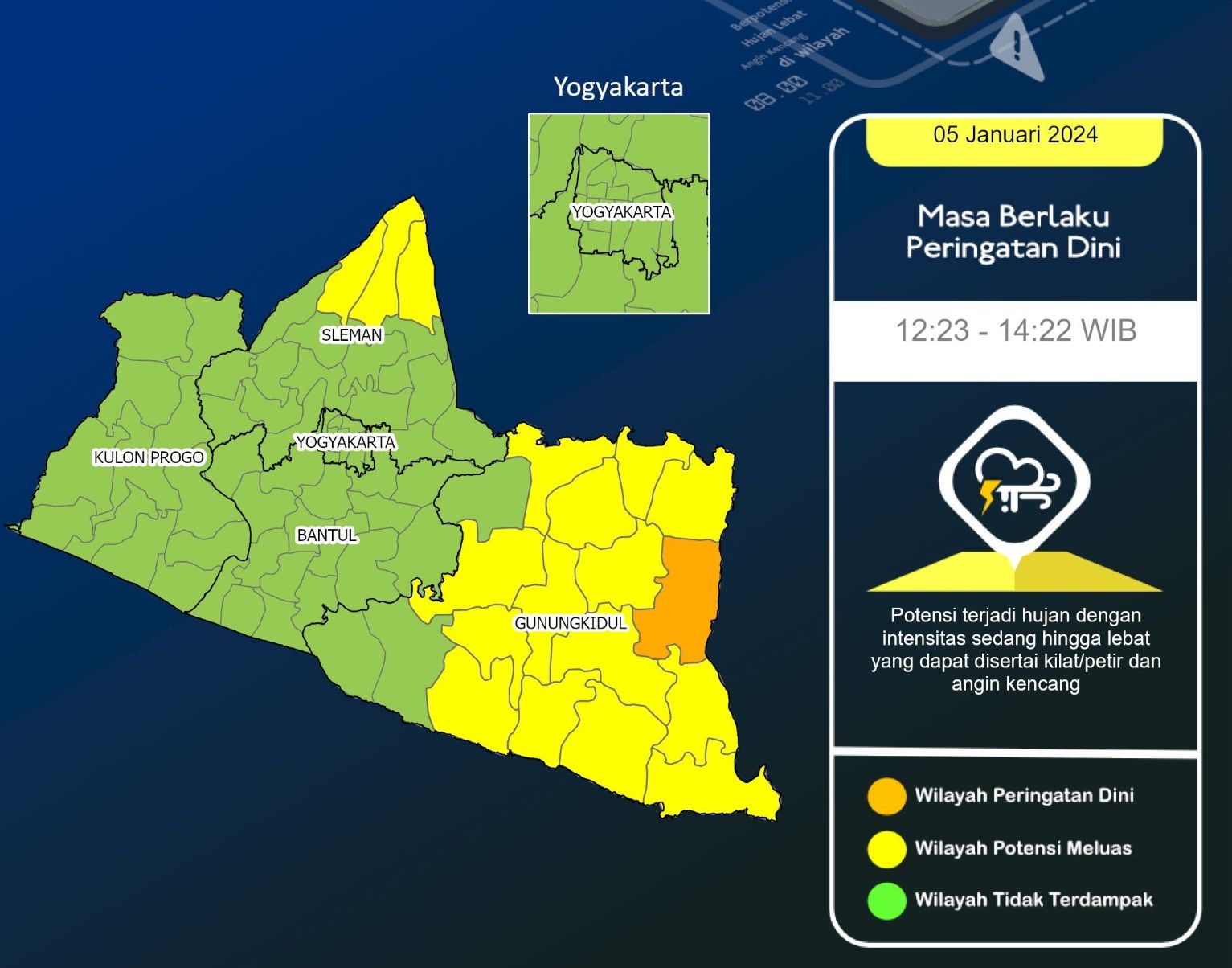 Warning, Lur! BMKG Terbitkan Peringatan Dini Hujan Disertai Petir dan Angin Kencang di Wilayah Gunungkidul dan Sleman